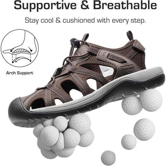 Casual Hiking Sandals Men\'s Brown Athletic Cushioned Closed Toe Fisherman Shoes